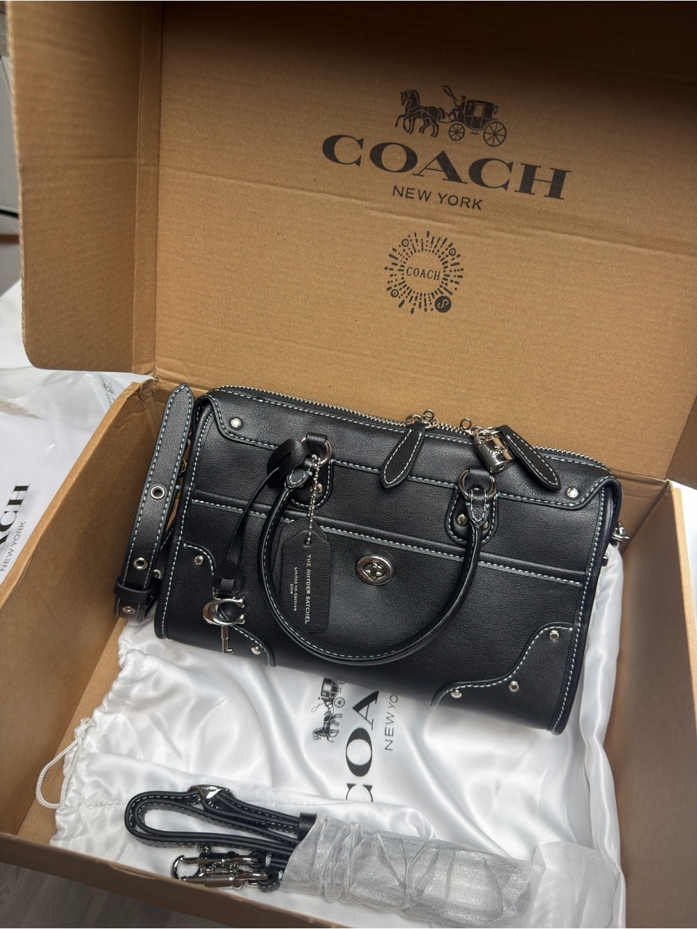 Coach Black Pebbled Leather Satchel with Silver Hardware